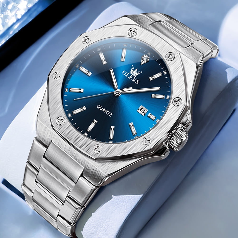 OLEVS Watch for Men Business Dress Diamond Analog Quartz Date Luxury Classic Casual Stainless Steel Waterproof Luminous Mens Wrist Watches Reloj para Hombre