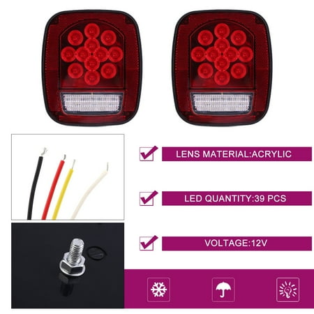 Headlight Source, Universal 2 Pcs 39 Led Truck Cars Stud Mount Stop Turn Warning Tail Light