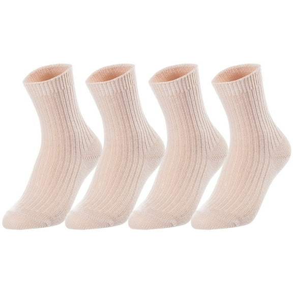 Lovely Annie Unisex Children's 4 Pairs Thick & Warm, Comfy, Durable Wool Crew Socks. Perfect as Winter Snow Sock and All Seasons LK08 Size 3Y-5Y (Beige)