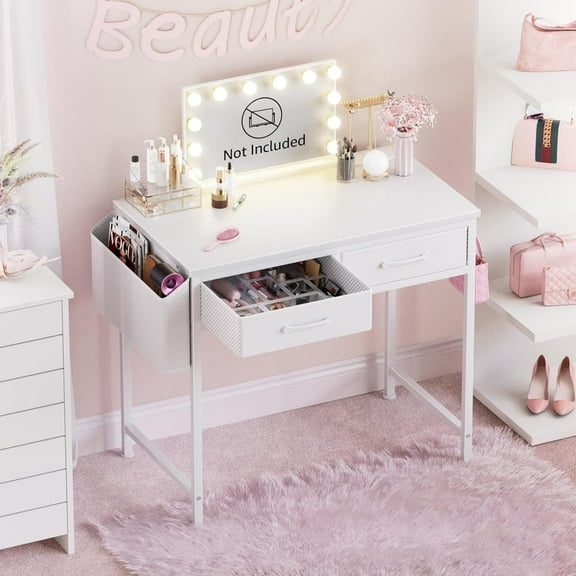 JEZWX Makeup Vanity Desk No Mirror, 40 Inch Small White Vanity for Girls Bedroom, Living Room or Home Office, Computer Study Desk for Teens