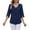 Navy, variant on Womens Chiffon Pleated Blouse Mid Sleeve V Neck Ruffle Detail Loose Fit Top