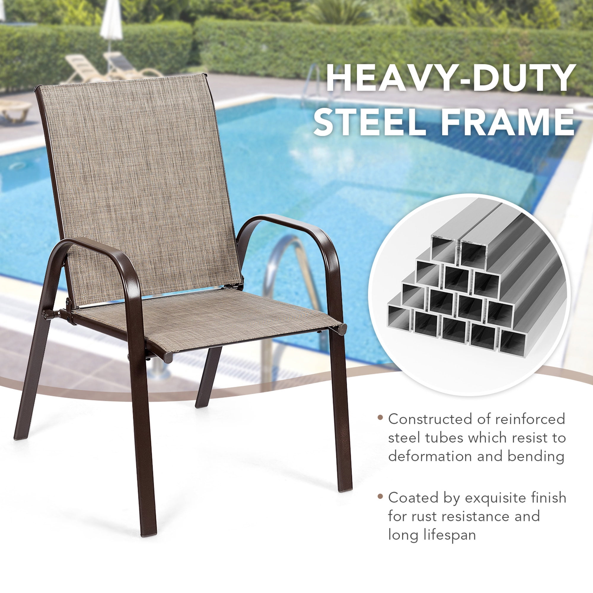 Gymax Set of 2 Patio Chairs Dining Chairs w/ Steel Frame Yard Outdoor Grey
