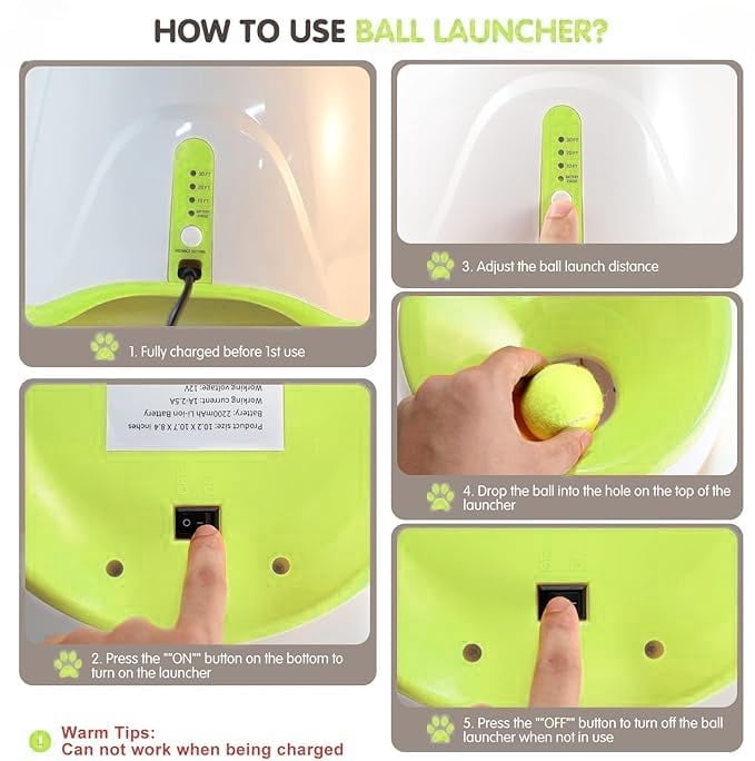 Automatic Dog Ball Launcher, Dog Ball Thrower Machine with 10-30Ft 3 Launching Distance, Interactive Toys for Small Dogs Indoor & Outdoor with 15 Mini Tennis Balls-2 Inch Light Green