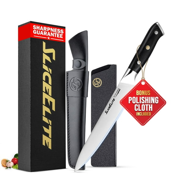 SliceElite Slice Series 8 Inch Carving Knife High Carbon German Stainless Steel Pakkawood Handle Brisket Slicer Chopper BBQ Chef Sharp Fruit Vegetable Butcher Kitchen Cutting