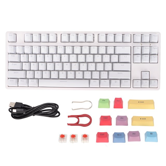 Teclado mecánico ergonómico para juegos con cable de 87 teclas y teclas de sublimación de tinta para juegos en casa, oficina y trabajo, color blanco
