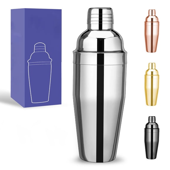 Cocktail Shaker Set 24 oz Professional Grade, Stainless Steel Martini and Margarita Mixer with Built in Strainer, Perfect for Home Bartending and Entertaining Guests, Silver