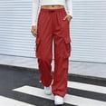 thumbnail image 5 of Cargo Pants Women Quick Dry Parachute Hiking Pants with Pockets Elastic Waist Lightweight Water Resistant Joggers Red M, 5 of 5