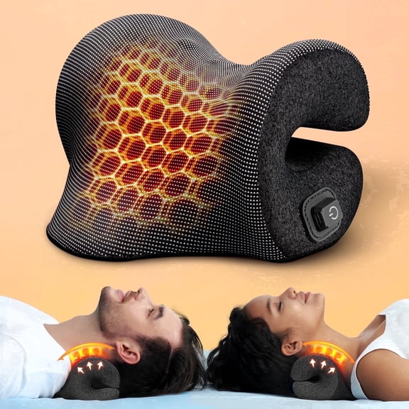 Famedio Heated Neck Stretcher Cervical Traction Device, Graphene Heating Pad Chiropractic Pillow for Neck & Shoulder Pain Relief