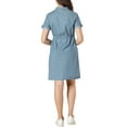 thumbnail image 3 of INSPIRE CHIC Women's Casual Button Front Summer Short Sleeve Dresses L Blue, 3 of 7