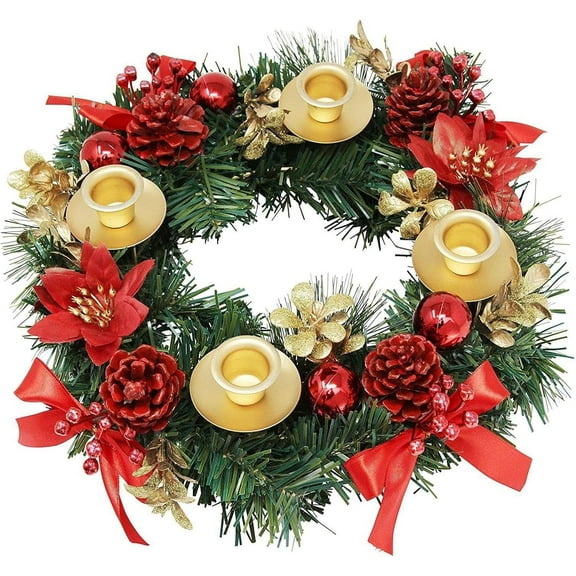 Christmas Advent Wreath Candle Holder Christmas Wreath Decorations,4 Candle Rings Wreaths,Xmas Flame Retardant Candle Holder,Holiday Wreaths for Home Church Christmas Wedding Table Dinner Party Decor