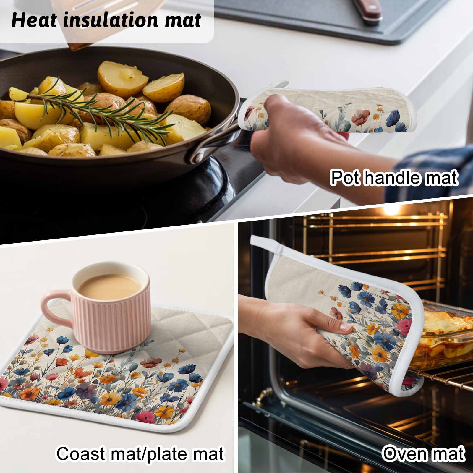 Colorful Spring Floral Pot Holders for Kitchen Heatproof Potholder, 2 Pack Elegant Summer Botanical Rustic Hot Pads Multipurpose Oven Pads Cloth Potholders Trivet for Cooking and Baking