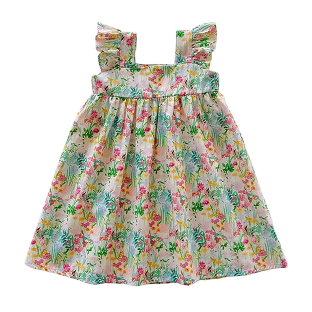 Robes pour Tout-Petites Fille Manches Volantées Coupe Trapèze Robes Soleil Robe Chic Robe Florale Robe d'Anniversaire pour Filles Filles