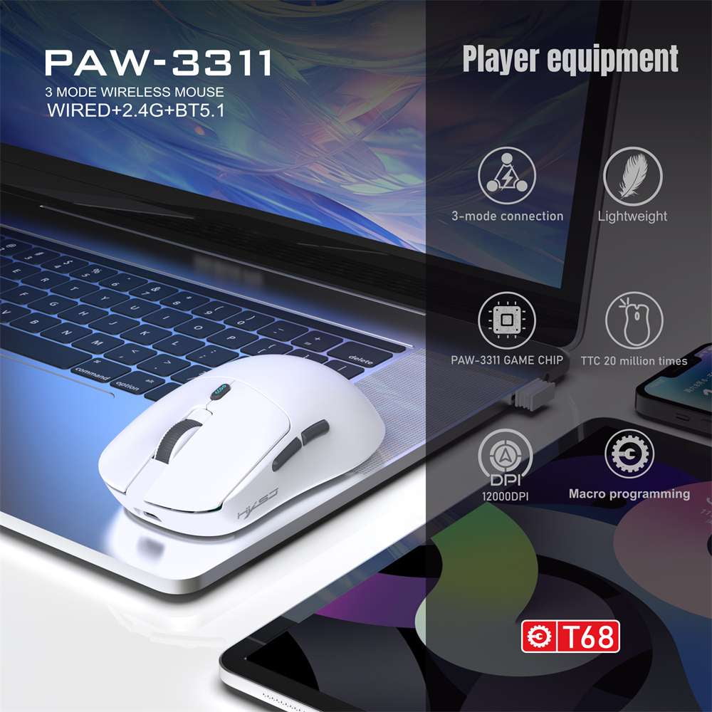 Wireless Gaming Mouse,Long Battery Standby,3 Mode Wired/2.4G/Bluetooth 5.1 Portable Rechargeable Gaming Mice for PC/Mac/Computer/Laptop/Tablet,White
