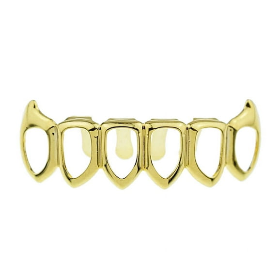 14k Gold Plated Fang Grillz Six 6 Open Face Teeth Lower Bottom Hip Hop Vampire Fangs Grills