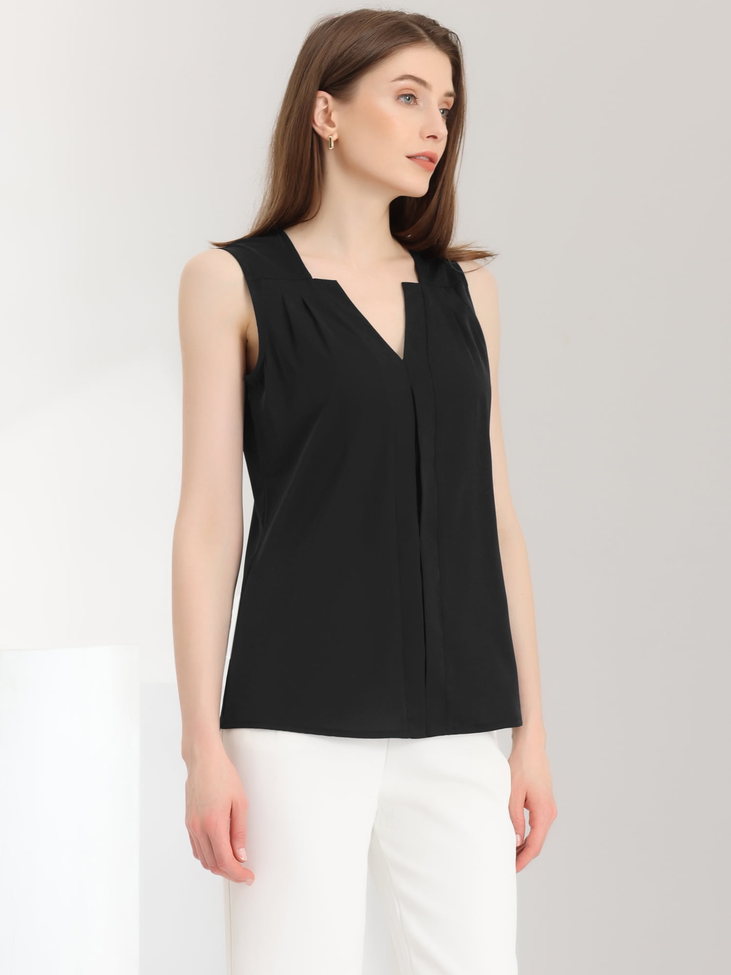 DARING DIVA Sleeveless Blouse Top Office Work Shirt L Black