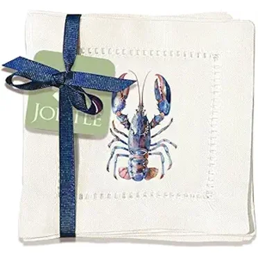 Jolitee Decorative Hemstitch Cocktail Napkins, 6"x6" Washable Linen-Like Cloth Napkins, Handmade for Entertaining and Everyday Use (Lobster)
