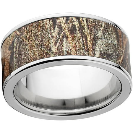 Realtree Max 4 Men's Camo 10mm Stainless Steel Wedding Band with Polished Edges and Deluxe Comfort Fit