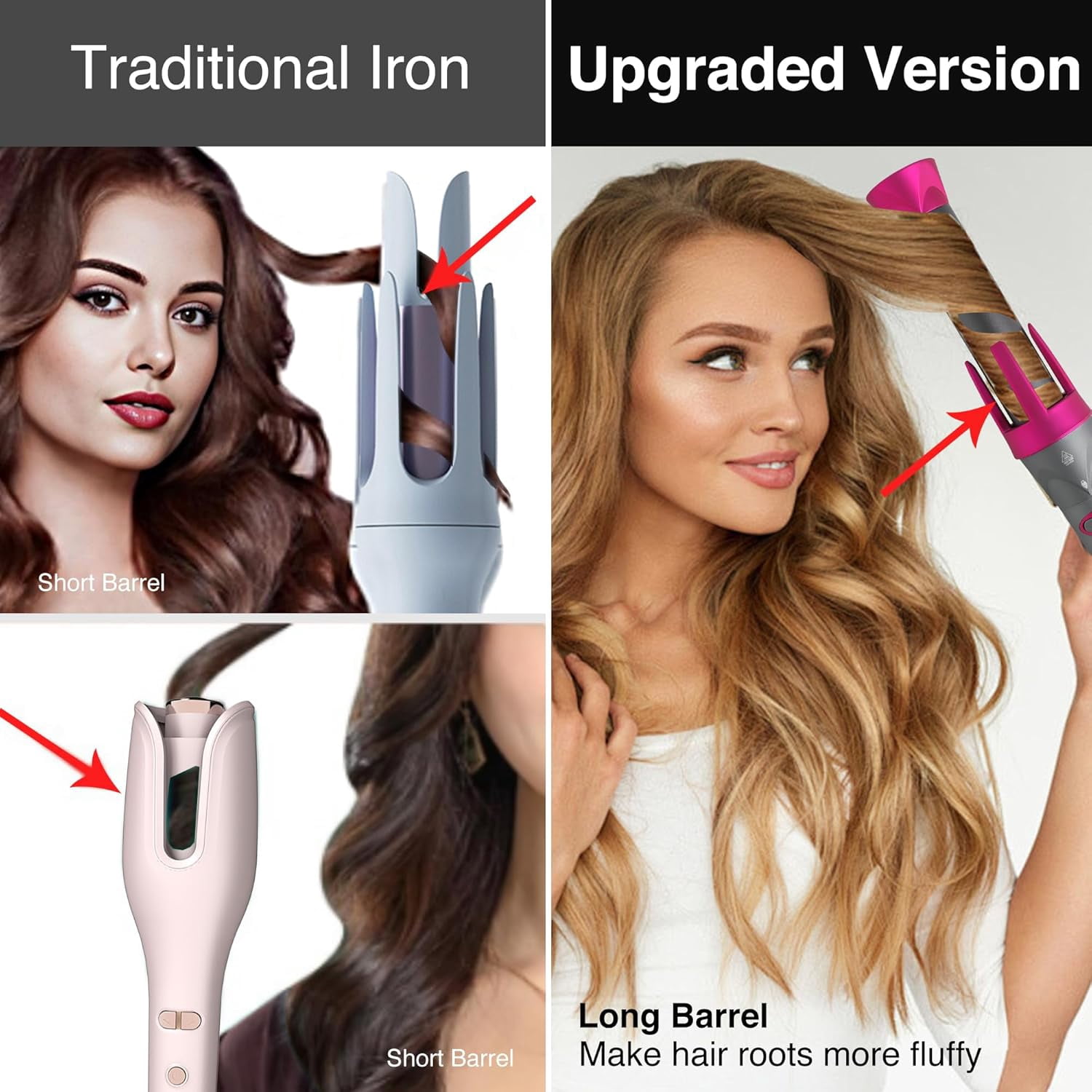 RKXQT3 in 1 Curling Iron Automatic Hair Styling Curler Wand Set with 3 Interchangeable Ceramic Coasting Barrels(0.75'' to 1.25'') Temperature Adjustments Fast Heat-UP 446°F for Long Medium Hair