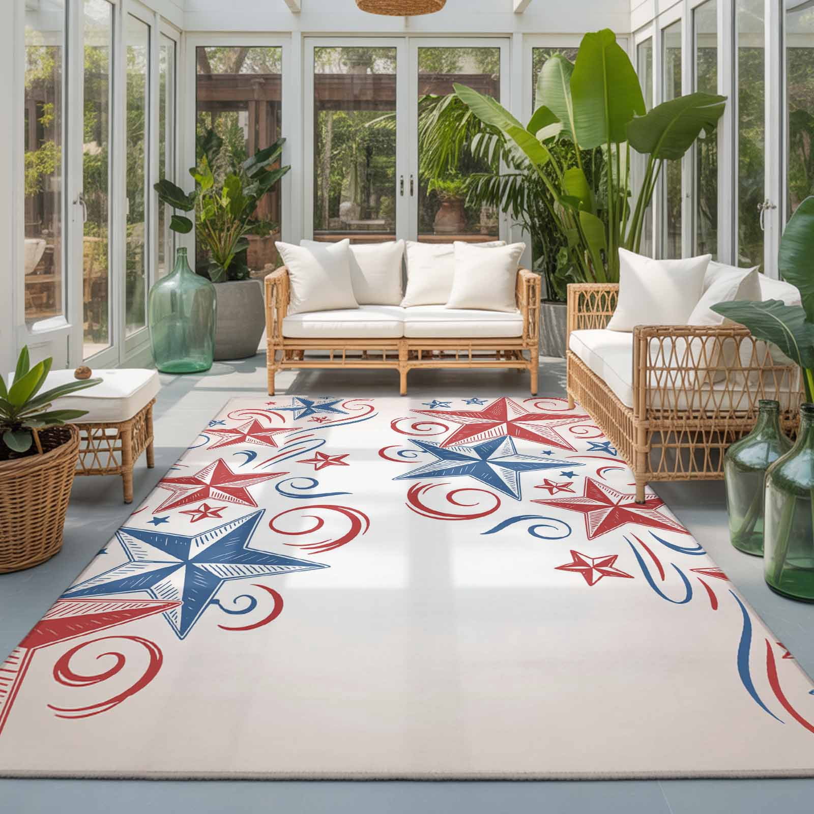 Area Rugs 5'x7', American Star Carpet Runner Indoor Outdoor Rugs Home Decor Aesthetic, Blue Red Patriotic 4th of July Ombre Non Slip Mats Washable Accent Rug for Living Room Bedroom