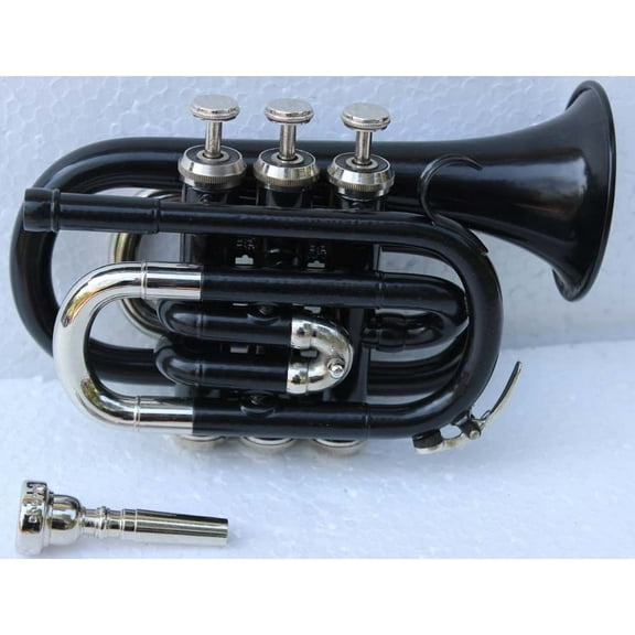 Bb POCKET TRUMPET Low Pitch Brass Musical Instrument | BLACK NICKEL Sale percentage on