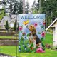 thumbnail image 4 of Bandera de jardín "Bienvenido Perro", vertical, doble cara, de arpillera, con flores, para verano, para jardín, decoración de exteriores, decoración del hogar (32 x 45 cm, "Bienvenido Perro"), 4 of 5