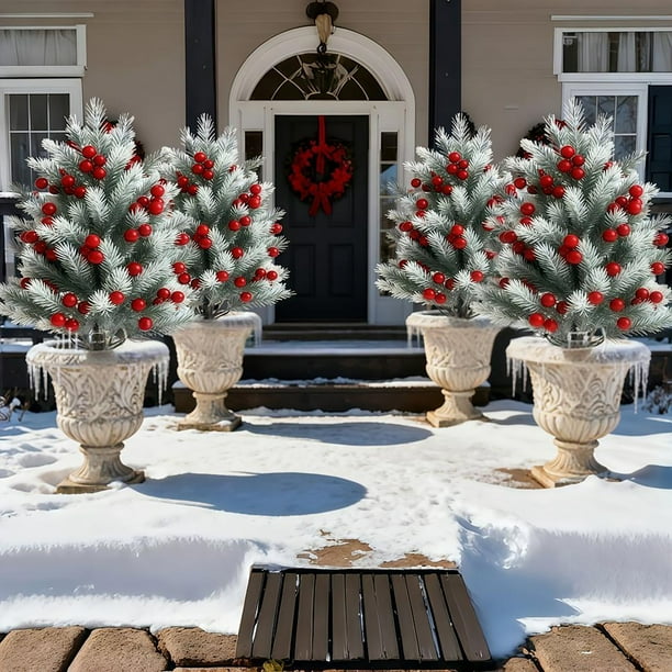 Hogar y cocina, Decoración del hogar, Decoración navideña, Árbol de Navidad artificial con bayas rojas, plantas decorativas, decoración navideña para jardín y patio, regalo de Navidad, árboles de plás