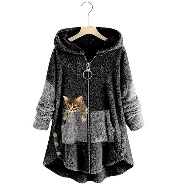 Puntoco Tops de abrigo con capucha de manga larga y bolsillos casuales de talla grande para mujer Puntoco Puntoco-1