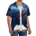 thumbnail image 2 of Sikiie Moonlit Blue Wolf Men's Wrinkle Free Untucked Cuban Shirt Business Casual Button Down Shirts Short Sleeve ShirtX-Large, 2 of 5