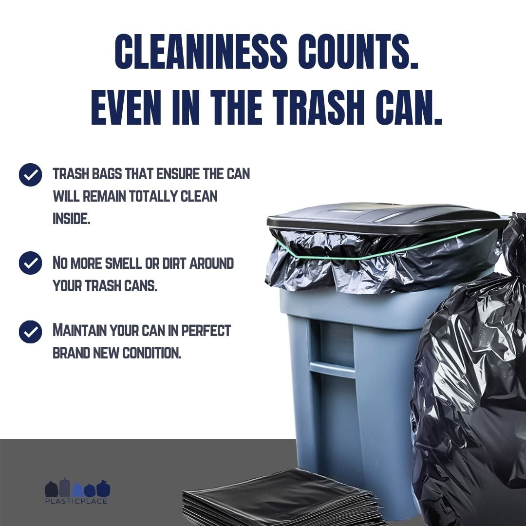 Plasticplace - W65LDBTL 64-65 Gallon Trash Can Liners for Toter â”‚ 1.5 Mil  â”‚ Black Heavy Duty Garbage Bags â”‚ 50â€ x