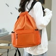 thumbnail image 3 of EQWLJWE Drawstring Backpack Gymbag Waterproof Sports Sackpack with Mesh Pockets Gym Sack for Women Men Lightweight String Bag for Camp Soccer Swim, Orange, 3 of 5