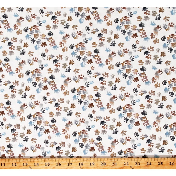Cotton Pawprints Paws Dogs Animals Pets Impressions White Cotton Fabric Print by the Yard (CX9245-GRAY-D)