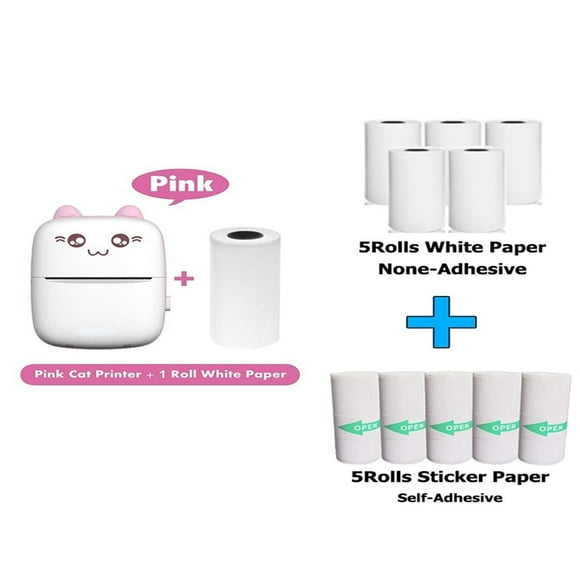 LNGOOR Portable Thermal Printer With 13Rolls Thermal Papers Mini Photo Printer White Non-Adhesive And Self-Adhesive Sticky Continuous Roll Papers Multifunction Wireless Instant Printer Ma