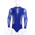 thumbnail image 4 of renvena Men's Long Sleeve Latin Dance Leotard Shirt Sparkling Salsa Samba Latin Jazz Dancewear Blue S, 4 of 7