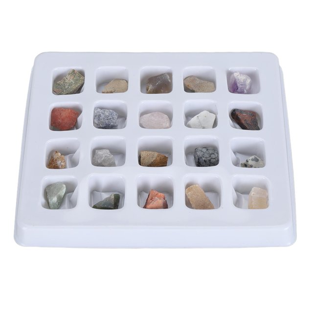 Trousse de Collection de Roches, Ensemble de 20 Pcs de Roches, Trousse Éducative Professionnelle Amusante en Sciences Minérales pour Enfants, Facile à Identifier, Interaction Parent-Enfant, Convient aux 5 Ans et Plus