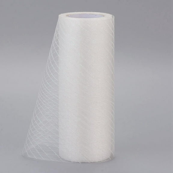 1 Roll Glitter Deco Mesh Ribbons Tulle Fabric for Wedding Party Decoration Skirts Decoration Making White 5.9 inch(15cm) 10yards/roll diy