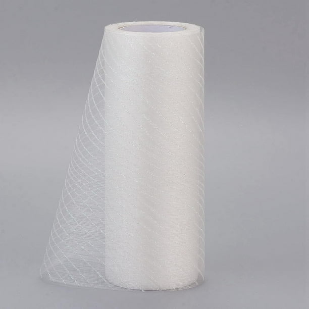 1 rollo de cintas de malla decorativa con purpurina, tela de tul para decoración de bodas, fiestas, faldas, decoración, color blanco, 15 cm (5,9 pulgadas), 10 yardas/rollo