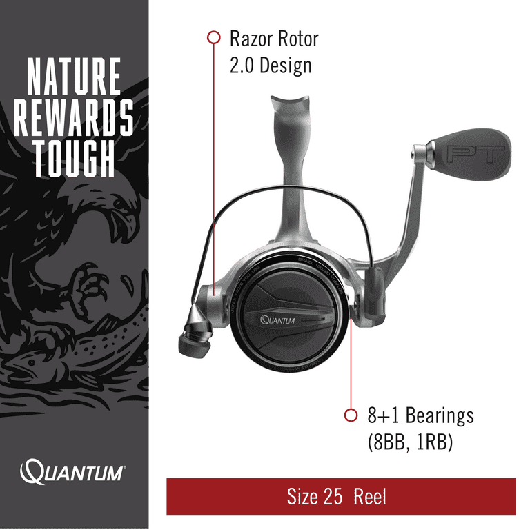 Quantum Energy S3 Spinning Fishing Reel, Size 25 Reel, Changeable Right- or  Left-Hand Retrieve, Continuous Anti-Reverse Clutch, EVA Handle Knobs, 5.2:1  Gear Ratio, 8 + 1 Bearings, Silver/Black 