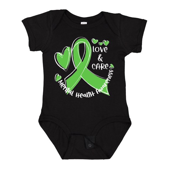 Inktastic Love and Care Mental Health Awareness Green Ribbon Boys or Girls Baby Bodysuit