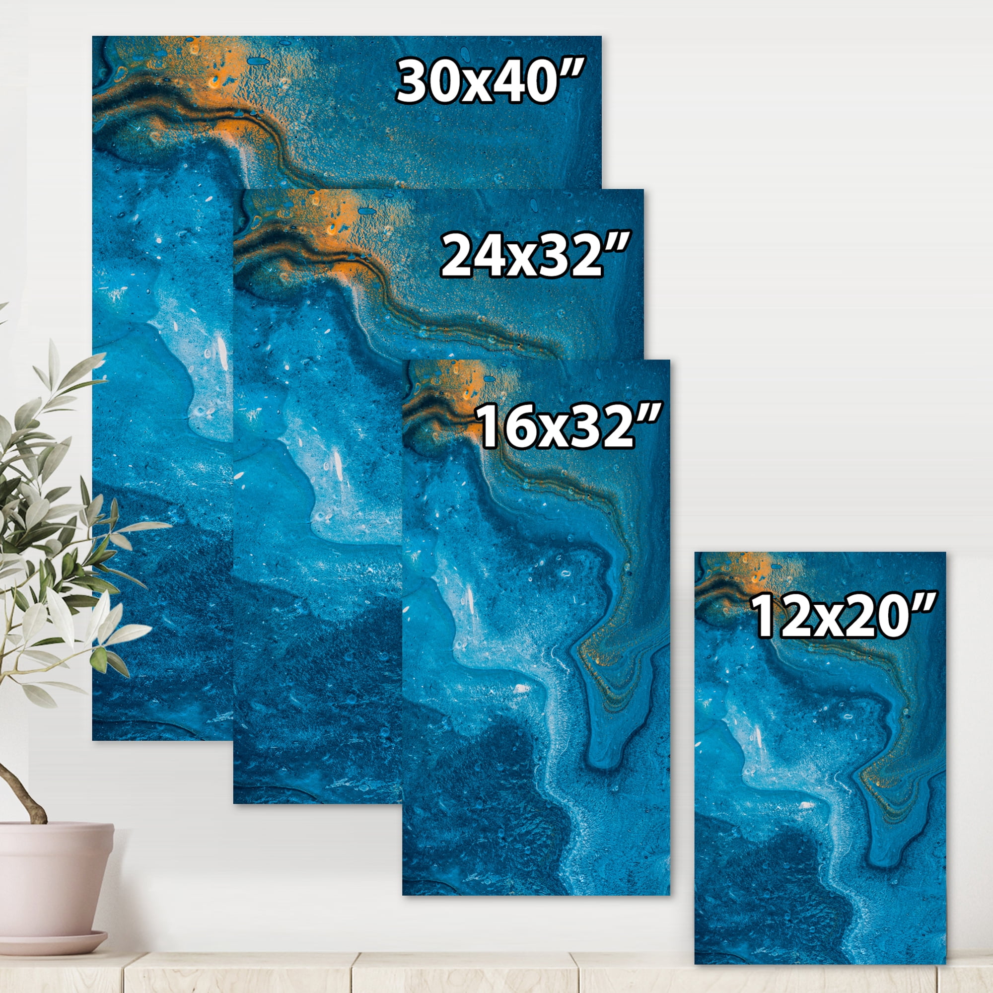 Designart ' Abstract Blue Marble Composition II ' Modern Canvas Wall Art Print