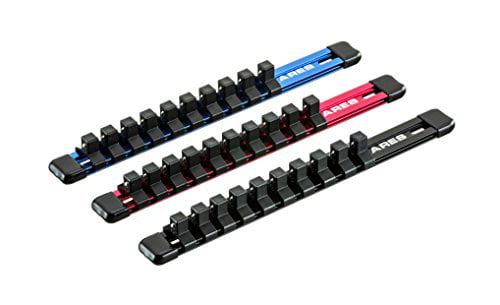3-Piece 1/2-inch Drive Aluminum Socket Rail Set ARES 70345 Store up to 10 Sockets on Each Rail and Keep Your Tool Box Organized 