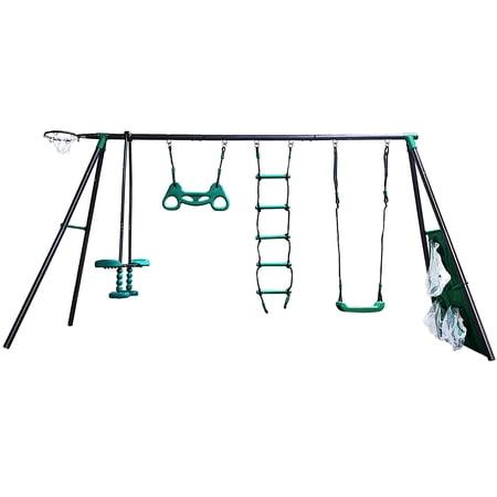 iRerts 6 in 1 Swing Set  Metal Outdoor Swing Sets for Kids with Swing Seat  Climbing Ladder  Basketball Hoop  Soccer Goal  Kids Outdoor Play Equipment Playground Tree Swing Sets for Backyard