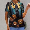 thumbnail image 6 of Halloween Ghosts Horror Pumpkin Womens Tops Women's Fashion Casual Short Sleeve Flower Print Round Neck Pullover Top Blouse, 6 of 6