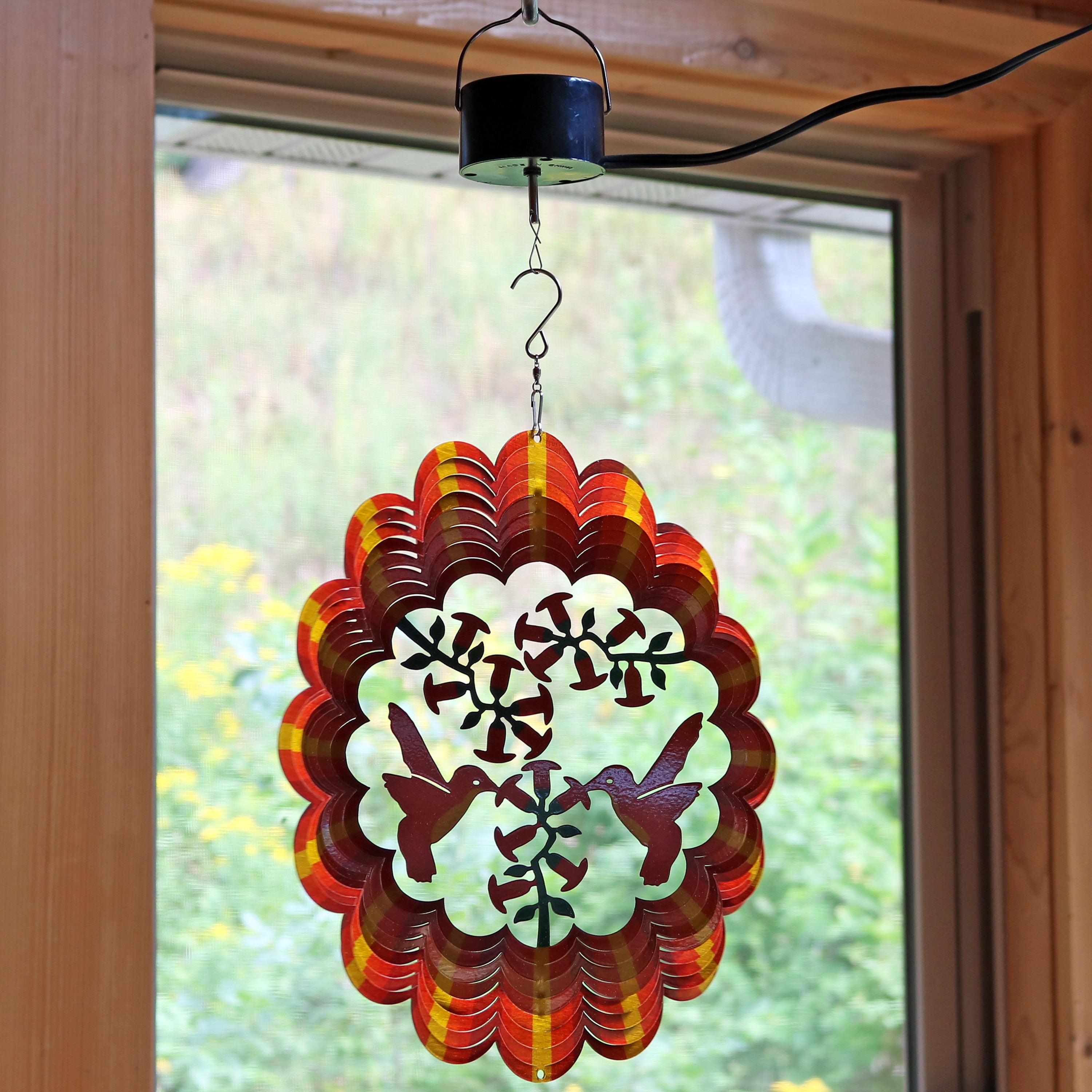 Sunnydaze Orange Hummingbird Wind Spinner with Electric Operated Motor