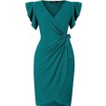 thumbnail image 2 of Women's deep V-neck ruffle sleeve solid color Mid dress casual belt cocktail party work dress slim dress, 2 of 4