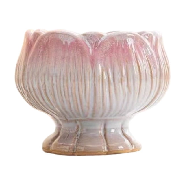 Maceta de cerámica con diseño de pétalos degradados, pequeña, de 6,5 cm (2,56 pulgadas), transpirable y brillante, ideal para decoración del hogar en colores blanco, amarillo, morado y verde.