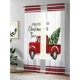 thumbnail image 4 of Christmas Farm Sheer Curtains 108 Inch Long 2 Panels, Truck Xmas Tree Red Strips Light Filtering Rod Pocket Semi Sheer Curtains, Sheer Voile Drapes for Living Room Bedroom, 52"x108", 4 of 5