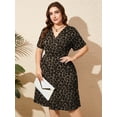 thumbnail image 6 of SHOWMALL Women's Plus Size Dress, Crossover Wrap V Neck Summer Dress with Pockets, Classic Leopard Brown 3X Elastic High Waist A-Line Casual Party Work Dress, 6 of 7