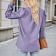 thumbnail image 4 of Top de manga larga con cuello en V y tejido jacquard para mujer - Camiseta holgada de color liso, 4 of 6