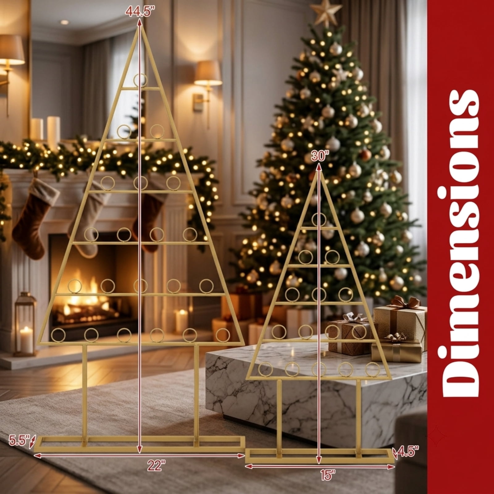 Vebreda 2 Pack Christmas Tree Card Photo Holder, 36 Round Clips Gold Metal Display Rack for Xmas Cards Pictures, Tabletop Holiday Decor for Home Office