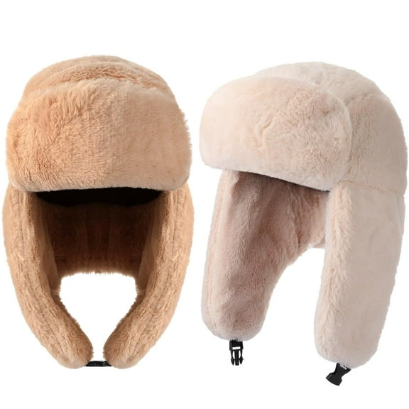 Holzlrgus 2 Pcs Trapper Hat Furry Ushanka Russian Hat Warm Fluffy Hat Windproof Winter Hat Earflap Ski Hunting Hat Men Women